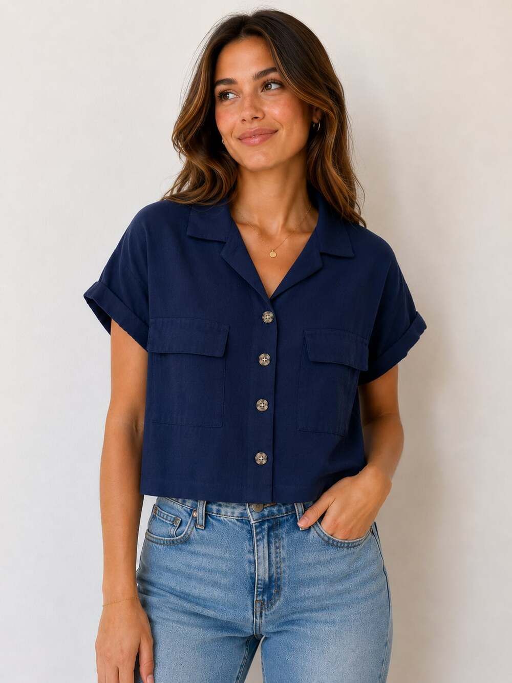 Primark Women's Short Sleeve Button-Down Collared Utility Shirt